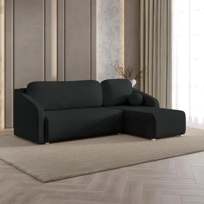 Produktbild von Masseno Ecksofa MARELLO mit Schlaffunktion L-Form, Sofa mit Bettkasten, Wohnzimmersofa, Couch, Soffa, Bettsofa, Couchgarnitur- Schwarz, NEVE 100