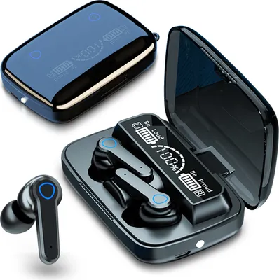 A product shot of wireless earbuds and their charging cases.