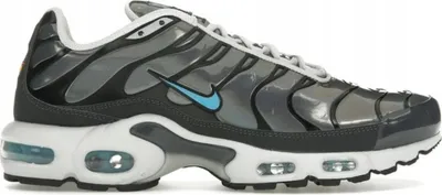 A side view of a Nike Air Max Plus sneaker.