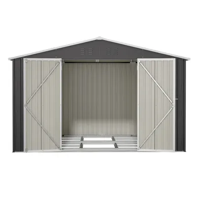 Produktbild von Metall Geräteschuppen Gerätehaus 300x252x191cm mit Fundament Satteldach XXXL Garten Schuppen Pultdach Schwarz
