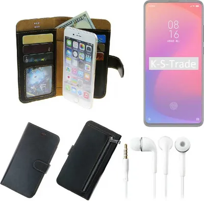 Produktbild von TOP SET Handy Hülle Schutz Hülle kompatibel mit Xiaomi Redmi 7  schwarz aus Kunstleder + Kopfhörer Smartphone Tasche vollwertige Geldbörse