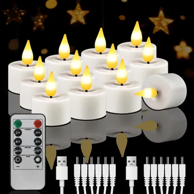Produktbild von LED-Teelichter Wiederaufladbar mit fernbedienung ,Flammenlose LED Kerzen mit Timer, 12 Stück,USB Elektrische Aufladbare Kerzen für Hochzeiten Partys