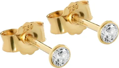 Produktbild von Paar 3mm Ohrstecker Gelbgold 750 Gold Ohrringe 18 Karat Zirkonia Weiß Kelch 2624