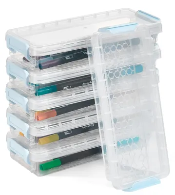 Produktbild von 6 stapelbare Stiftehalter, Aufbewahrungsboxen, Schreibtisch-Organizer, transparenter Kunststoff, für kleine Gegenstände