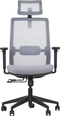 Image de Chaise de bureau ergonomique pivotante CUTLER, base en nylon, accoudoirs réglables, appui-tête et support lombaire, gris