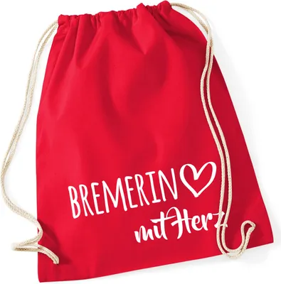 Produktbild von Huuraa Turnbeutel Bremerin mit Herz 12 Liter Classic Red Baumwolle Rucksack Geschenkidee