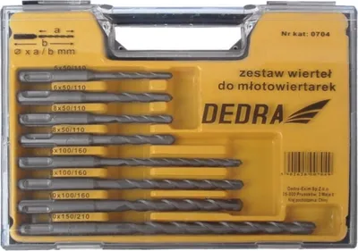 Immagine prodotto di DEDRA Set 8 punte per trapano a percussione 5,6,(2x8)x110;6,8,10x160,10x210 - 0704