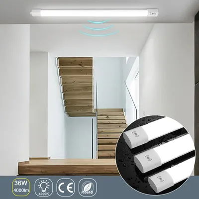 Immagine prodotto di Lampada da soffitto a LED da 36W, resistente all'umidità, con sensore di movimento e luce bianca da 4000K, diametro 120 cm