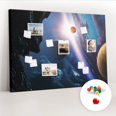 Imagen del producto de Tablero de corcho con chinchetas – Tablero con chinchetas para fotografías y notas – 140x100 cm – 100 chinchetas de colores – Gran tamaño