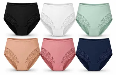 Produktbild von Damen Slips 6er Pack mit Spitze, elastisch & bequem, 95% Polyamid Mix5/XXL