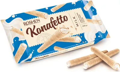Zdjęcie produktu dla Roshen Konafetto Rurki Waflowe Z Mlecznym Nadzieniem 140 G