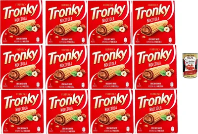 Produktbild von Tronky Riegel Haselnuss Schokoriegel kekse kuchen schoko waffeln, wafer chocolate bar, 12x 90g + Italian Gourmet polpa 400g