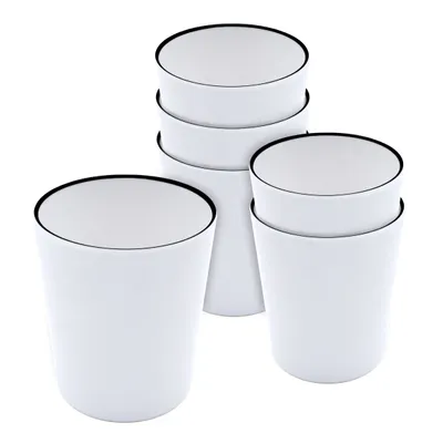 Image de Mug en mélamine 400ml - set de 6 / blanc avec bord noir - Gobelet