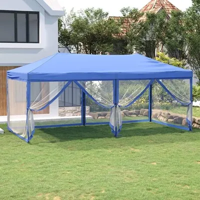 Produktbild von Partyzelt Faltbar mit Seitenwänden, Party Zelt, Pavillon, Faltpavillon, Garagenzelt, Gartenzelt, Blau 3x6 m