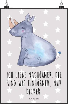 Produktbild von Mr. & Mrs. Panda Bild Einhorn Nashorn DIN A2 - Grau Pastell - Geschenk, Nashörner, Wandbild, drucke, Lustig, Regenbogen, Unicorn, Zoo, wanddeko, kunstdruck poster