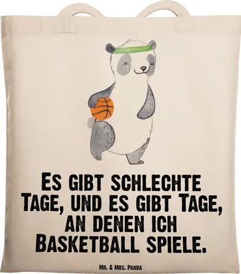 Produktbild von Mr. & Mrs. Panda Tote Bag Panda Basketball - Transparent - Geschenk, Basketballplatz, dokumententasche, Jutebeutel, Tasche, Verband, Unitasche, Verein, Laptoptasche