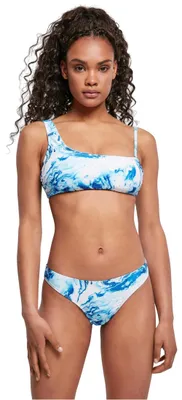 Imagen del producto de Bañador de dos piezas Urban Classics para mujer, modelo asimétrico con top tipo camiseta, color blanco oceánico, talla S