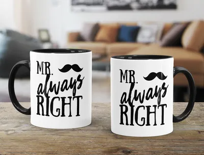 Produktbild von Tasse mit Innenfarbe Mr Always Right glänzend Kaffeetasse Teetasse Keramiktasse MoonWorks® schwarz unisize