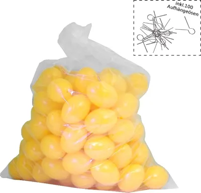 Produktbild von Ostereier Plastik / Kunststoff mit Aufhänger / Aufhängeösen, Eier, Deko, Osterdekoration, zum Bemalen und Dekorieren ca. 60mm 100 Stück gelb