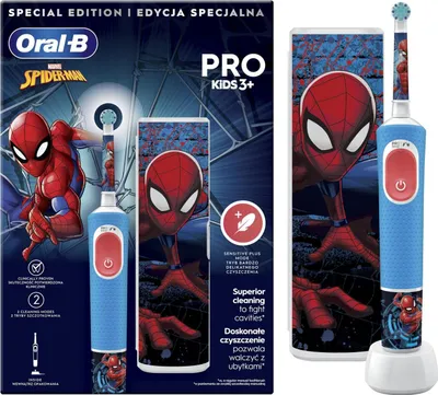 Image de Oral-B | Electric Toothbrush with Travel Case | Vitality PRO Kids Spiderman | Rechargeable | For children | Number of brush heads included 1 | Number of teeth brushing modes 2 | Blue