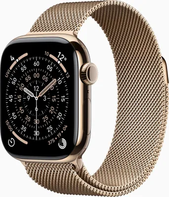 Produktbild von Apple Watch Series 11 (GPS + Cellular) 42mm Titan Gold Milanaise Armband Gold