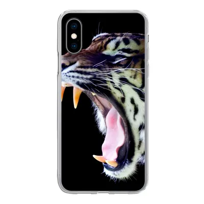 Produktbild von MuchoWow® Handyhülle Schutzhülle Hülle für iPhone X Brüllender Tiger auf schwarzem Hintergrund Silikon Softcase Handy Hülle