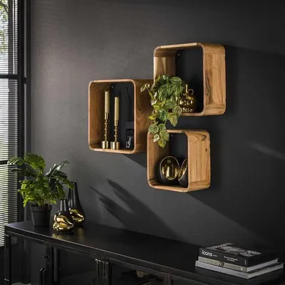 Produktbild von Hoyz Collection – Quadratisches Wandregal – Akazienholz – 3er-Set