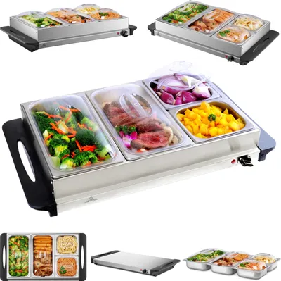 Produktbild von Steinborg Edelstahl Buffetwärmer Speisewärmer | 4 Speisebehälter | stufenlosen Temperaturregler | BPA-frei | 300 Watt