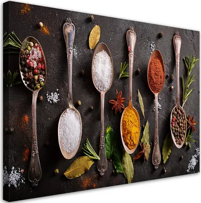 Produktbild von Leinwandbild Gewürze und Kräuter Besteck 120x80 Feeby Bunt bild für die wand bereit zum aufhängen