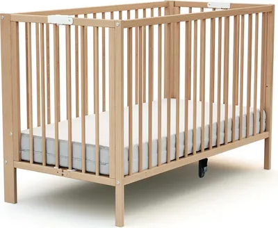 Produktbild von AT4 - Klappbares Babybett Holz 60x120 FOLDO Buche lackiert | 124 x 64 x 82 cm |Faltbares Kinderbett | Gitterbett mit Lattenrost 2 Stufen Höhenverstellbar