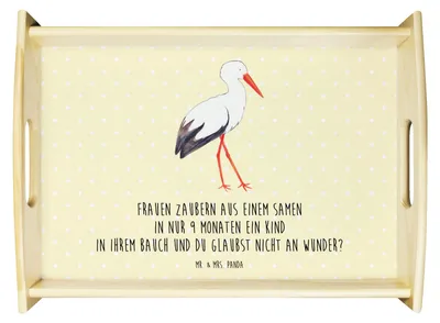 Produktbild von Mr. & Mrs. Panda betttablett Storch - Gelb Pastell - Geschenk, Lustige Sprüche, Tablett, Geburt, Mütter, Baby, Mutter, Serviertablett, Dekotablett, Schwangerschaft