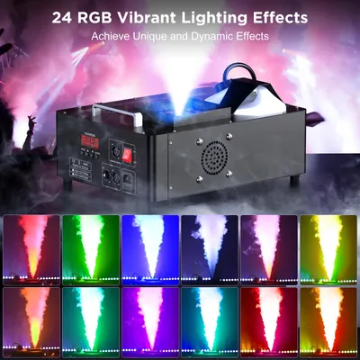 Image de Machine à fumée - Machine à fumée verticale - 1500 W - 24 LED RGB - Alimentation : 110–240 V - Prise européenne - Idéale pour les scènes et les DJ
