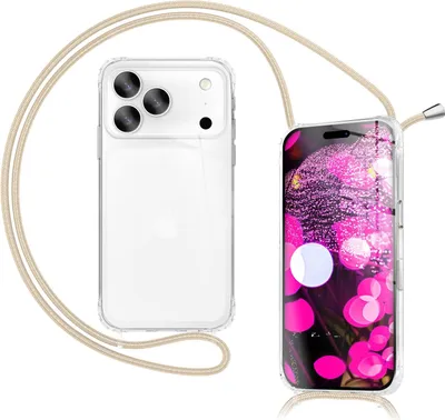 Obrázok produktu pre Puzdro "Hangit" pre iPhone 18 Pro Max / 17 Pro Max – Priehľadné ochranné puzdro s remienkom na nosenie cez rameno, 160 cm, nastaviteľný remienok – piesková farba