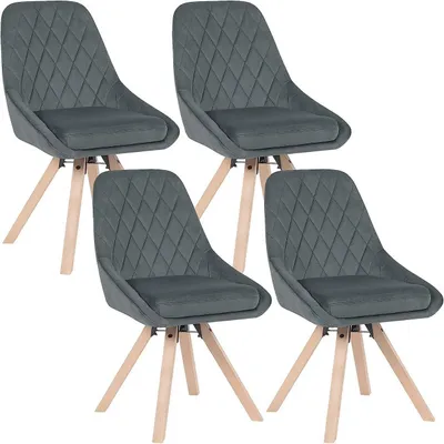 Produktbild von WOLTU 4er Set Esszimmerstühle drehbar, Drehstuhl, Küchenstuhl, Polsterstuhl mit Samtbezug, Wohnzimmerstuhl, Design Stuhl, Beine aus Buchenholz, dunkelgrau