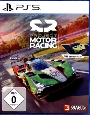 The image is a product packaging for a video game, featuring a racing car on a track.