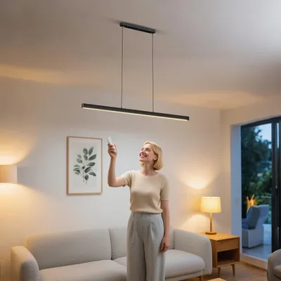 Image de Suspension LED LARS360, noire, 100 cm, 36 W, hauteur réglable jusqu'à 115 cm, design linéaire, idéale pour les salles à manger et les salons, variateur d'intensité, température de couleur réglable de 2800 à 6500 K