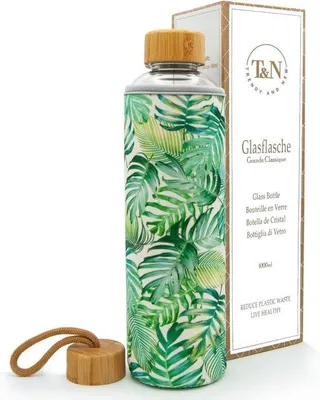 Produktbild von Famanu Glas-Trinkflasche 750 ml - mit Neopren-Hülle - auslaufsicher - für kohlensäurehaltige Getränke