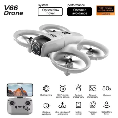 Zdjęcie produktu dla Dron FPV V66 Mini – quadkopter RC – kamera 8K UHD – szeroki kąt – wykrywanie przeszkód – Wi-Fi FPV – zasięg 200 m – czas lotu 5–10 min – kolor szary