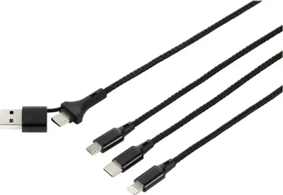 Image de Câble de charge USB Renkforce USB 2.0 USB-A mâle, USB-C® mâle, USB-Micro-B mâle, Apple Lightning mâle, USB-C® mâle 3.00 m Alcantara-Noir (US203/3M)