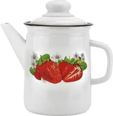 Produktbild von Erdbeeren Emaille Kaffeekanne 2 Liter / Retro Nostalgie Geschirr