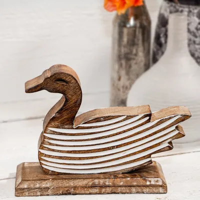 Produktbild von Holzfigur, Ente, Braun-weiß, Tiere, Tierfiguren, Dekoration