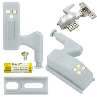 Zdjęcie produktu dla Lampka oświetlenie do szafki LED na zawias 3 LED z baterią A23 automatyczne światło do szafy szuflady