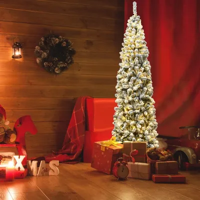 Obrázok produktu pre Úzky vianočný stromček so snehom, 225 cm, 350 LED svetiel