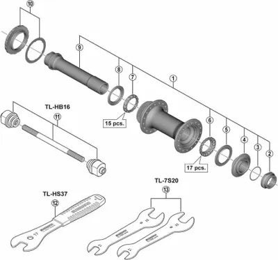 Image de Axe creux complet Shimano pour axe avant HB-MT400-B largeur de montage 110mm