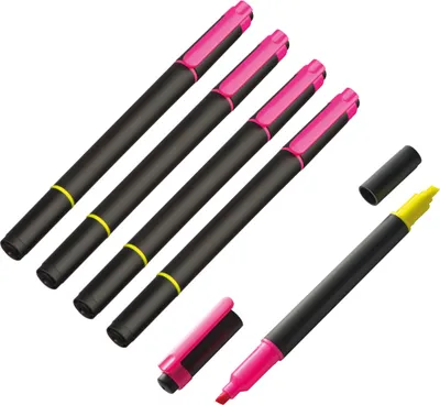 Produktbild von 5x Zweifarbiger Textmarker / je eine Seite neongelb + neonpink