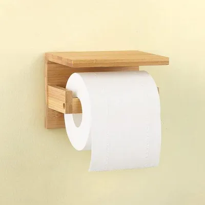 Immagine prodotto di Portaoggetti da parete in bambù con ampio scomparto, portarotolo per bagno, cucina e bagno