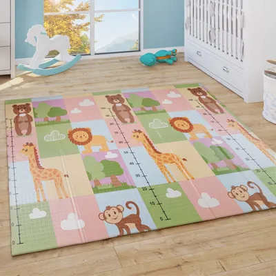 Produktbild von Spielmatte Krabbelmatte Wendbar Abwischbar Baby Kinder Matte Tier Motiv Grau Grün Grösse 180x200 cm