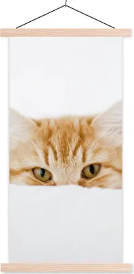 Produktbild von MuchoWow® Textilposter Katze - Rot - Weiß - Mädchen - Jungen - Kind 40x80 cm mit holzfarbenen Rahmen - Wohnzimmer