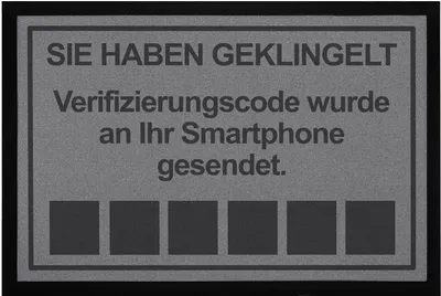 Produktbild von Fußmatte mit Spruch Sie haben geklingelt Parodie Smartphone witzige Türmatte rutschfest & waschbar Moonworks® schwarz 60x40cm