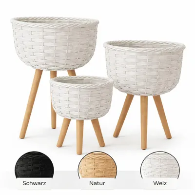 Produktbild von Blumentopf 3er Set Rattan Pflanztopf Blumenkasten Pflanzenständer Weiß